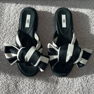 Miista London Valerie Bow Sandal Slide Black White Stripe, EU 38/ US 7.5